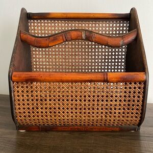 Boho Chic Unique Wood, Rattan, Bamboo Magazine Rack MCM Vintage